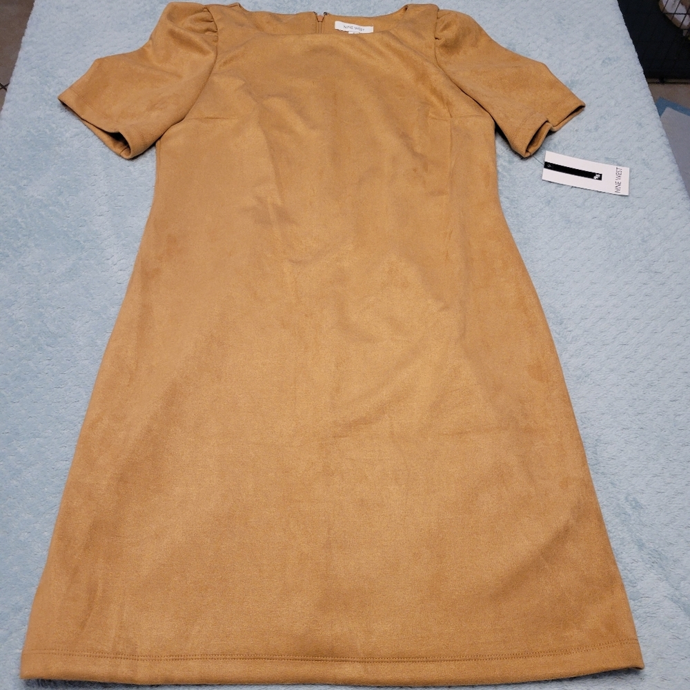 NEW- Nine West Faux Suede Midi Dress,  GOLD- Size 8. NWT